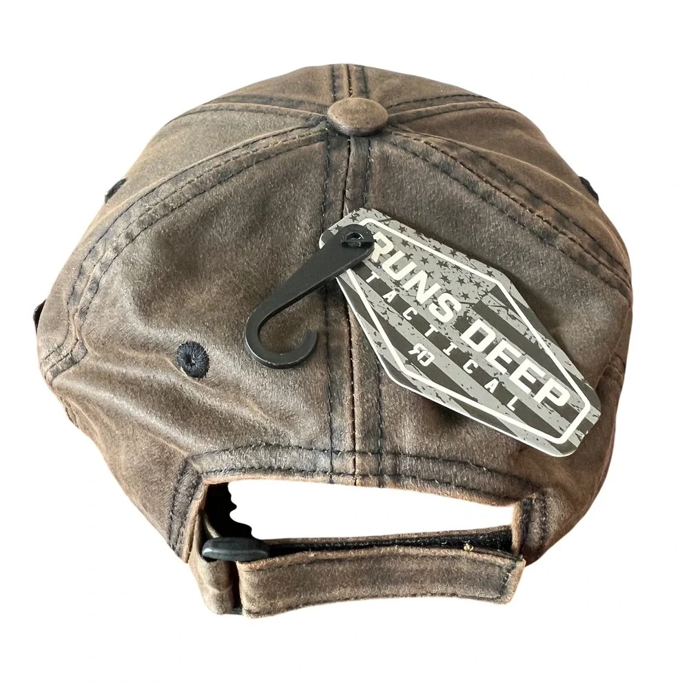 Runs Deep Tactical Mens American Flag Patch Brown Distressed Baseball Cap OSFM